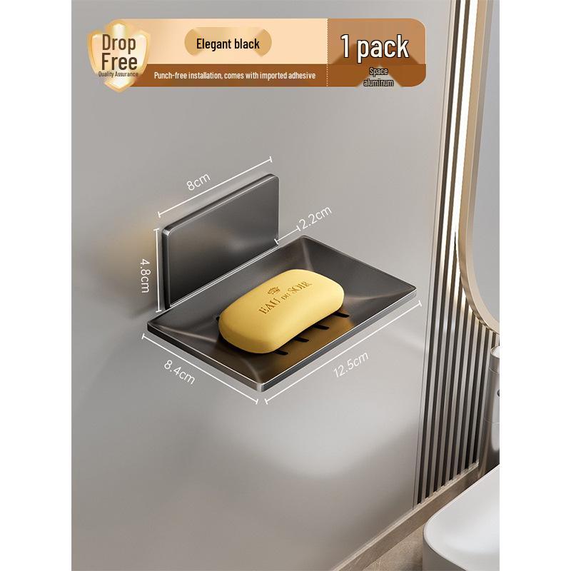 Gun Gray Aluminum Wall-Mounted Soap Dish - Creative, Punch-Free Draining Holder for Bathroom Storage