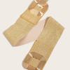 Gold Women Metal Waist Belt Snap Fastener Asymmetric Design Outerwear Dresses