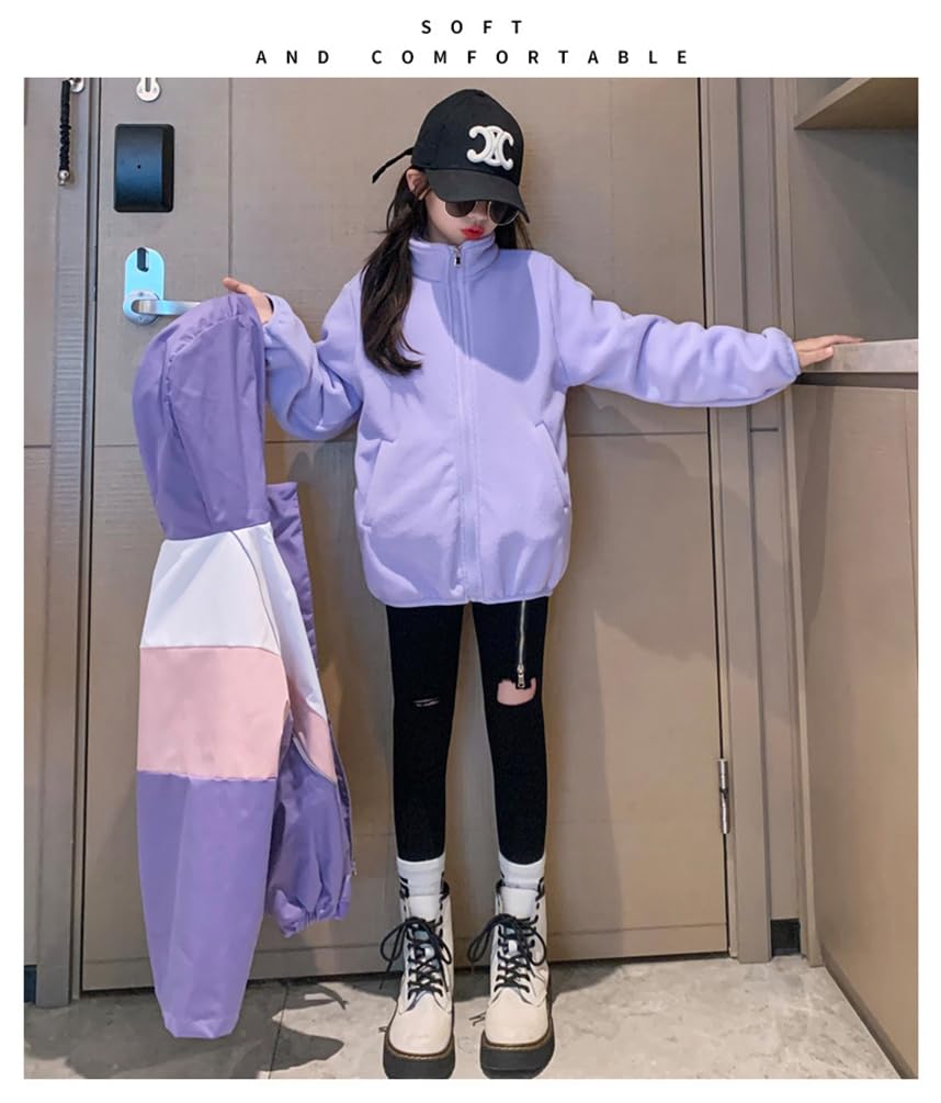 BLZXIAN Windbreaker with Fleece and Mountain Hooded Sizes Fleece Height 150cm Girls' 3-in-1 Lining, Spring, Autumn, Winter, Kids' Jacket, Coat, Parka,