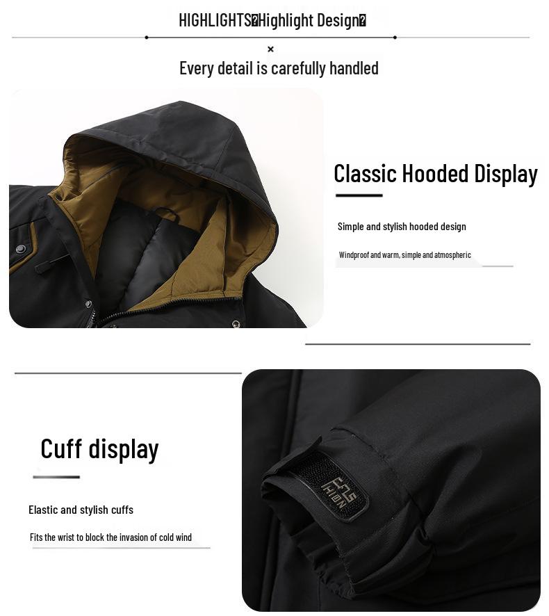 Men's Plus Size Mid-Length Hooded Cotton Jacket - Winter Fashion Brand 808