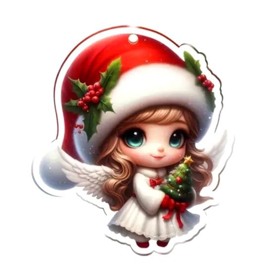 1/6Pcs Christmas Santa Hat Girl Hanging Decoration Holiday Party Winter Xmas Tree 2D Flat Acrylic Cartoon Angel Fairy Hanging Ornament