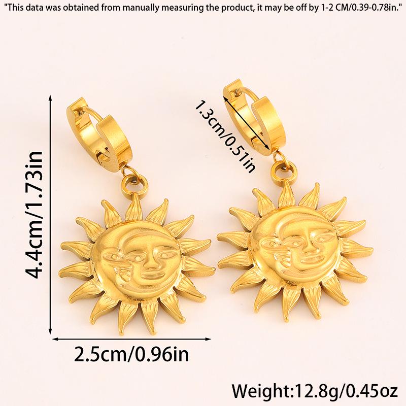 High-End Sun Portrait Titanium Stainless Steel Jewelry Set: Necklace, Bracelet, and Earrings in Light Luxury Design for Women.