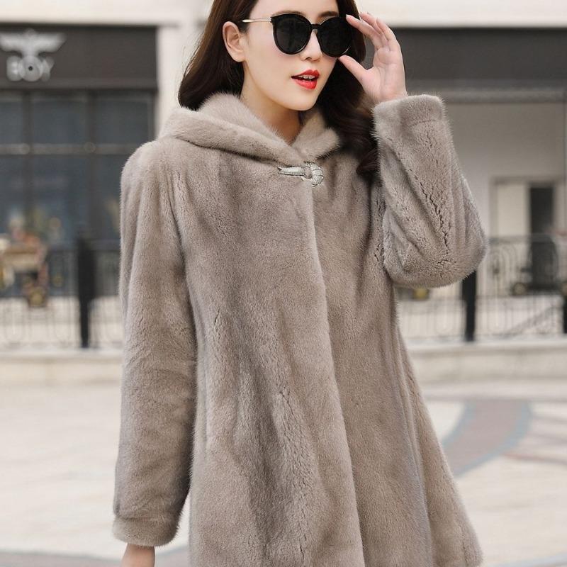 Imitation fur new imitation mink coat women's hooded imitation mink coat