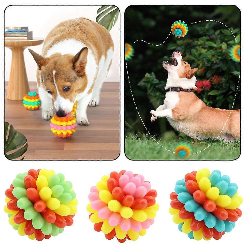 Colorful Chew Toy Ball for Dogs, Multifunctional Interactive Soft Rubber Chew Teething Ball for Pets