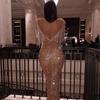 European And American Spring New Women'S Clothing Long-Sleeved Backless Golden Sexy Dress Long Dress