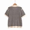 2025 Spring/Summer Women's Striped Short-Sleeve Polo Collar Knitted Sweater - Casual & Versatile