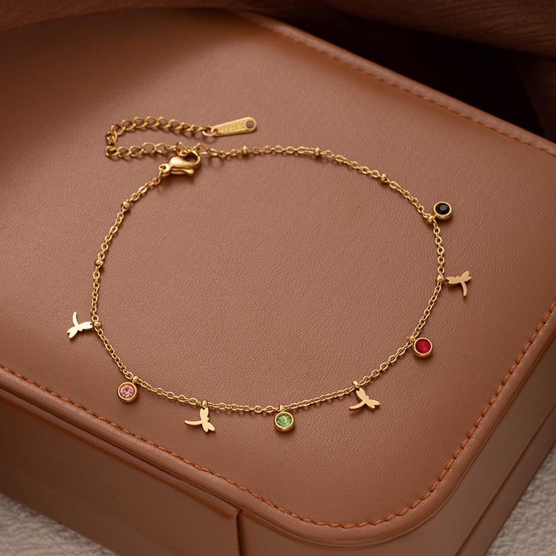 Fashion Small Fresh Anklet Star Moon Five-Pointed Star Palm Foot Accessories Women'S Titanium Steel Does Not Fade A Variety Of Colored Diamond Foot