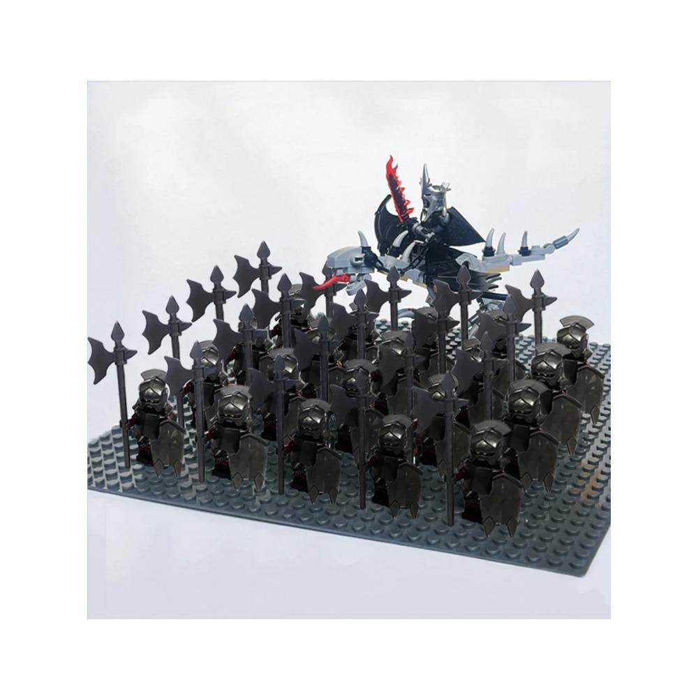 New 21Pcs Solider Uruk Hai Army Figrues King Angmar With Fell Beasts Shield Sword Bow Spear Weapons Kid Toys