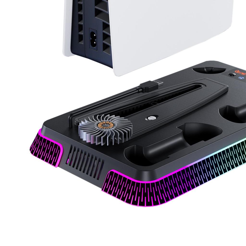 PS5 Multi-Function Cooling Base with Colorful Controller Charging Station for PS5 Pro and PS5 Slim