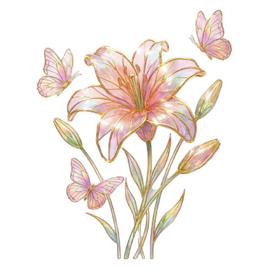 Window Decals Pink Floral Butterflies Design Double-Sided Visibility Electrostatic Adsorption Glass Sticker Home