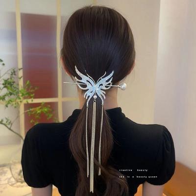 Female Butterfly Pearl Tassel Rhinestone Hair Sticks for Women  New Headwear Chinese Style Disk Hair Clip Accessories