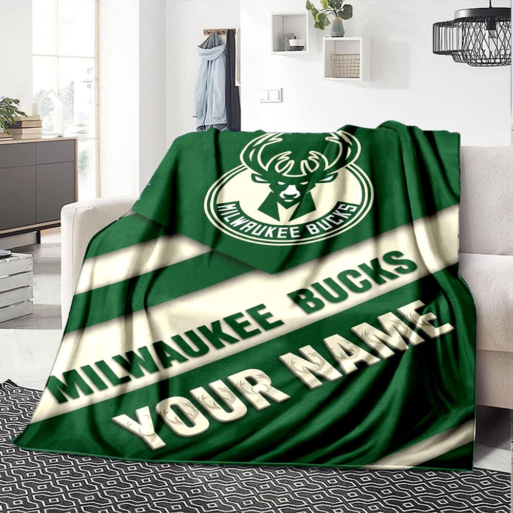 Name Custom Milwaukee Bucks Logo Print Flannel Blanket High Quality Warm Comfortable Cover for All Seasons Perfect for Gifts Home Decor