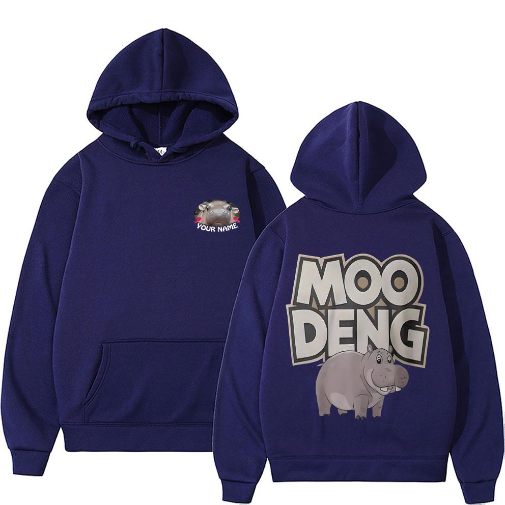 Ihr Name Moo Deng Lustiges Meme Hoodie Baby Nilpferd Herren Damen Mode Lässiges Kapuzensweatshirt Herren Fleece Baumwolle Übergroße Hoodies