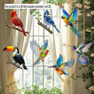Hummingbird Christmas Ornaments 2D Acrylic Flying Bird Hanging Pendants for Christmas Tree Door Window Home