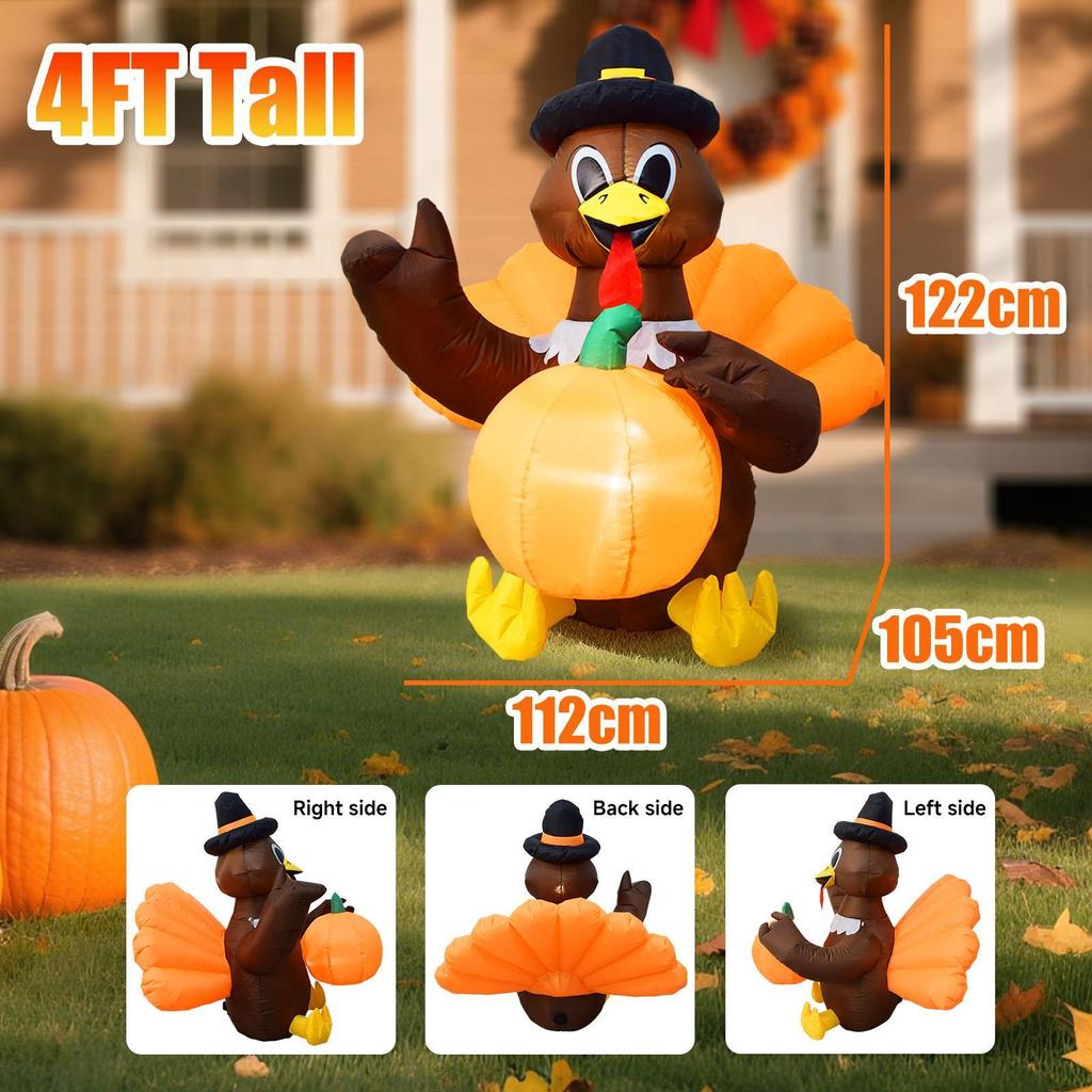 122 cm Versatile Photo Props Home Decor Easy to Use Inflatable Turkey Decoration for Thanksgiving Halloween Holiday Autumn