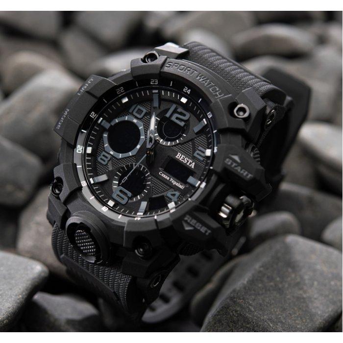 Men's Sports Tactical Watch Besta Power Black with Stopwatch and Alarm Clock