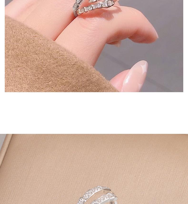 S925 Sterling Silver Snake Head Adjustable Open Ring for Women - Korean/Japanese Style Light Luxury with Full Diamond Shine