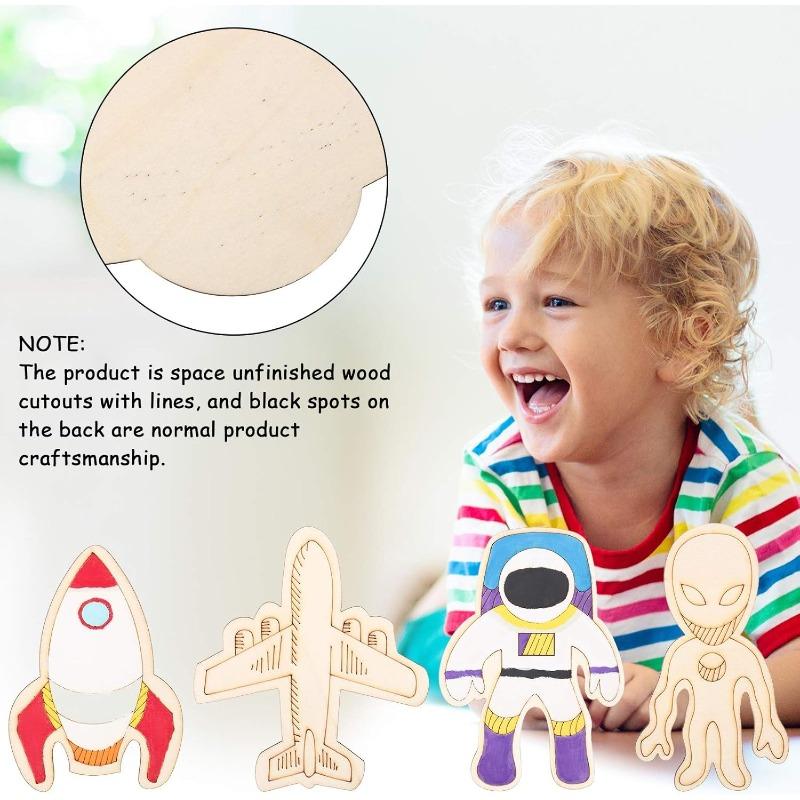 8pcs Outer Space Crafts Unfinished Wooden Cutouts Space Themed Party Favor Rocket Planet Astronaut Alien DIY Wood Painting