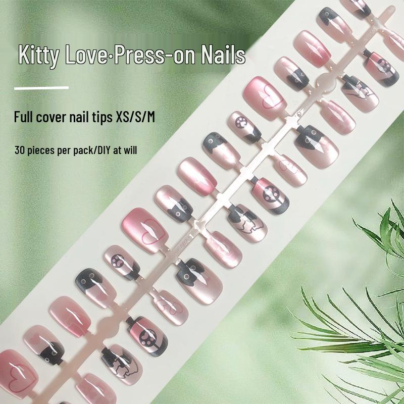 

Kitten Love: Black Cat Eye & Paw Press-On Nails [30 Pieces]