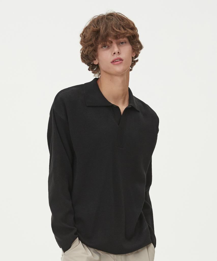 BLOND9 Essential Collared Knit Top_Black