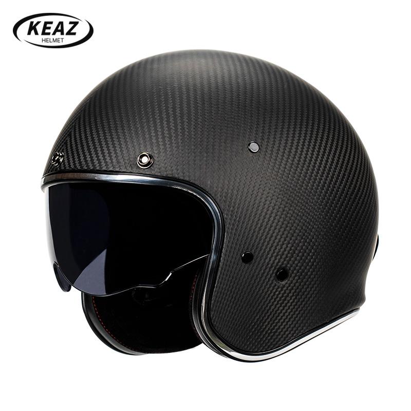 2025 Vintage Adults Motorcycle Jet Helmet Open Face 3/4 Helmet Carbonfiber Racing Riding Cruise Helmet Capacete with Headset DOT