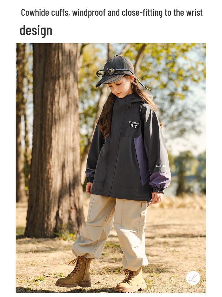 Autumn 2025 Girls' Color Block Windbreaker Jacket - Stylish Soft Shell for Kids