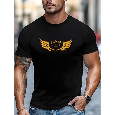 European Sizes Men'S Angel Wings Letter Print Casual Comfortable Short Sleeve Crew Neck T-Shirt | Perfect for Outdoor, Holidays
