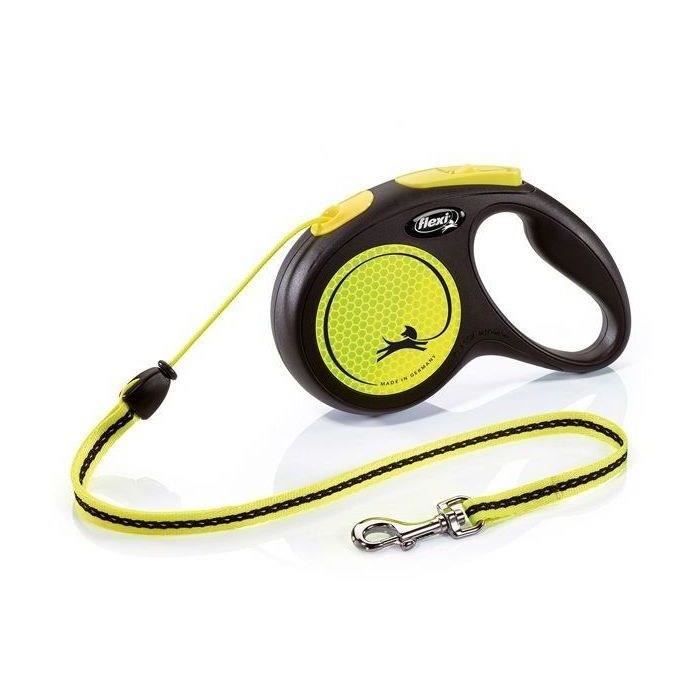 Laisse Enrouleur Sangle - KERBL - New Neon M - Noir Et Jaune - 5 M - Pour Chien