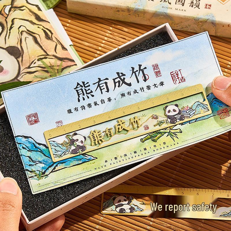 Panda Cultural Brass Bookmark - Chengdu Souvenir, Chinese Style Hollow Ruler