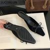 Fashion SUOJIALUN 2024 Autumn Women Slip On Slipper Fashion Pointed Toe Shallow Mules Shoes Thin High Heel Outdoor Dress Ladies Sandal