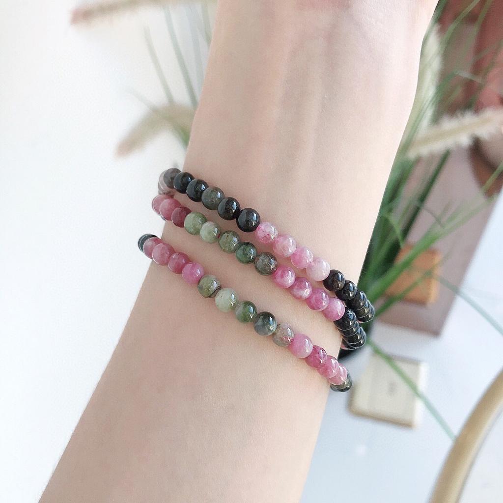 Natural Three-Circle Small Bead Tourmaline Bracelet for Women, Fortune Crystal, Enhances Female Charm, Crystal Bracelet