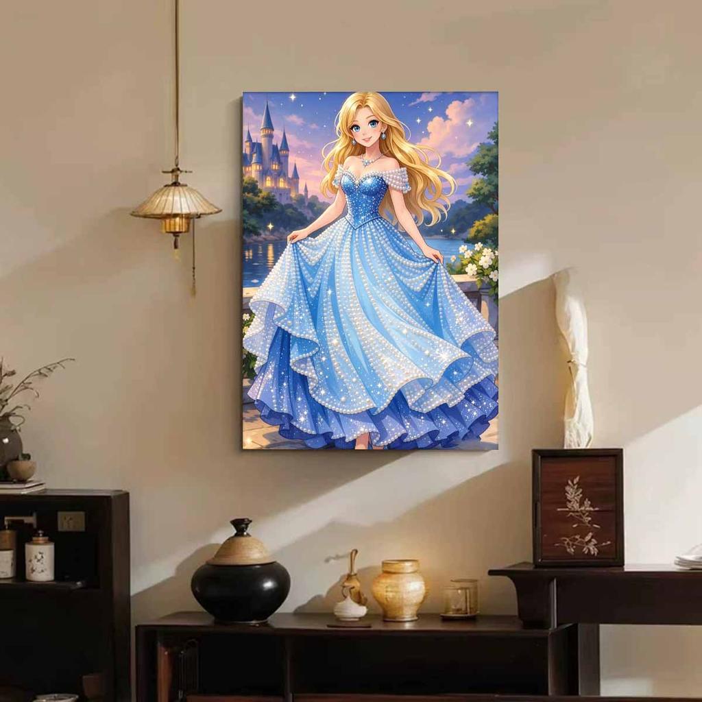 Starry Castle Cinderella New Pearl-Inlaid Frameless Art | Handmade Pearl Craft, Castle Lake Starry Theme, for Romantic Fairy Tale Decor