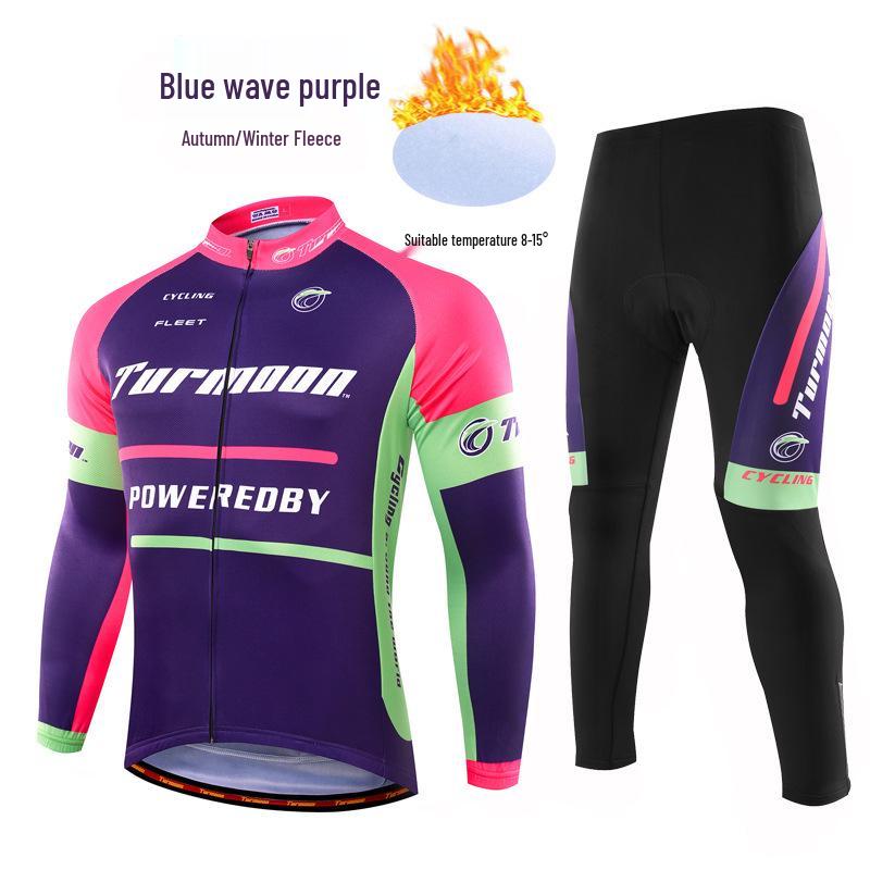 Unisex Fleece-Lined Cycling Set: Long Sleeve Top & Pants for Autumn/Winter