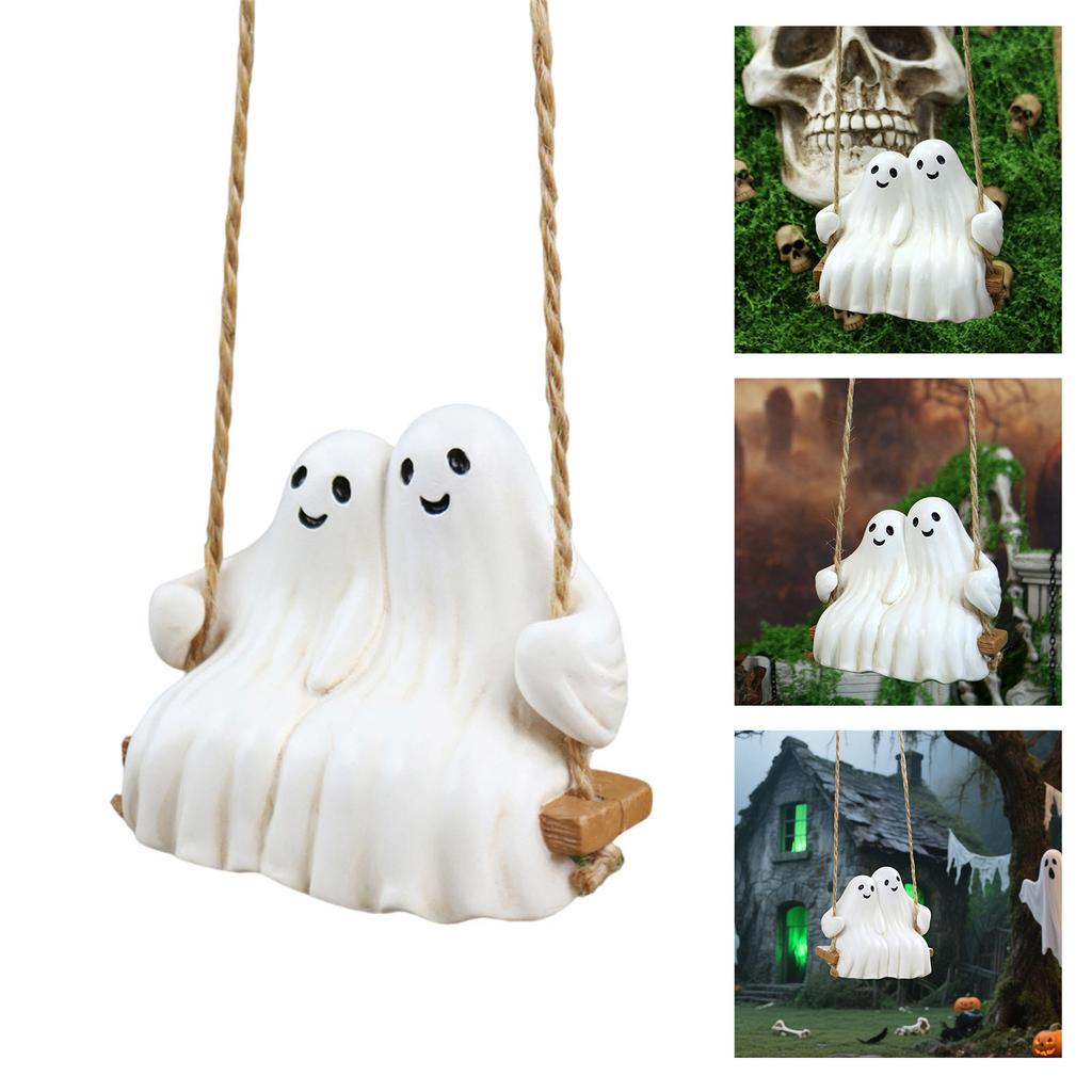 Romantics Ghostly Couple Swing Ornament Resins Halloween Garden Decors Indoor and Outdoor Weather Resistant Hanging Art