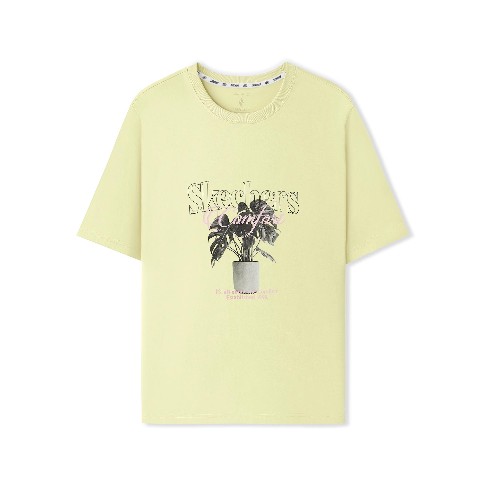 Skechers Comfortable Fashionable Versatile Letter Knitted Round Neck Short Sleeve T-Shirt Unisex Tops Wax-Yellow L225U063-026S XS
