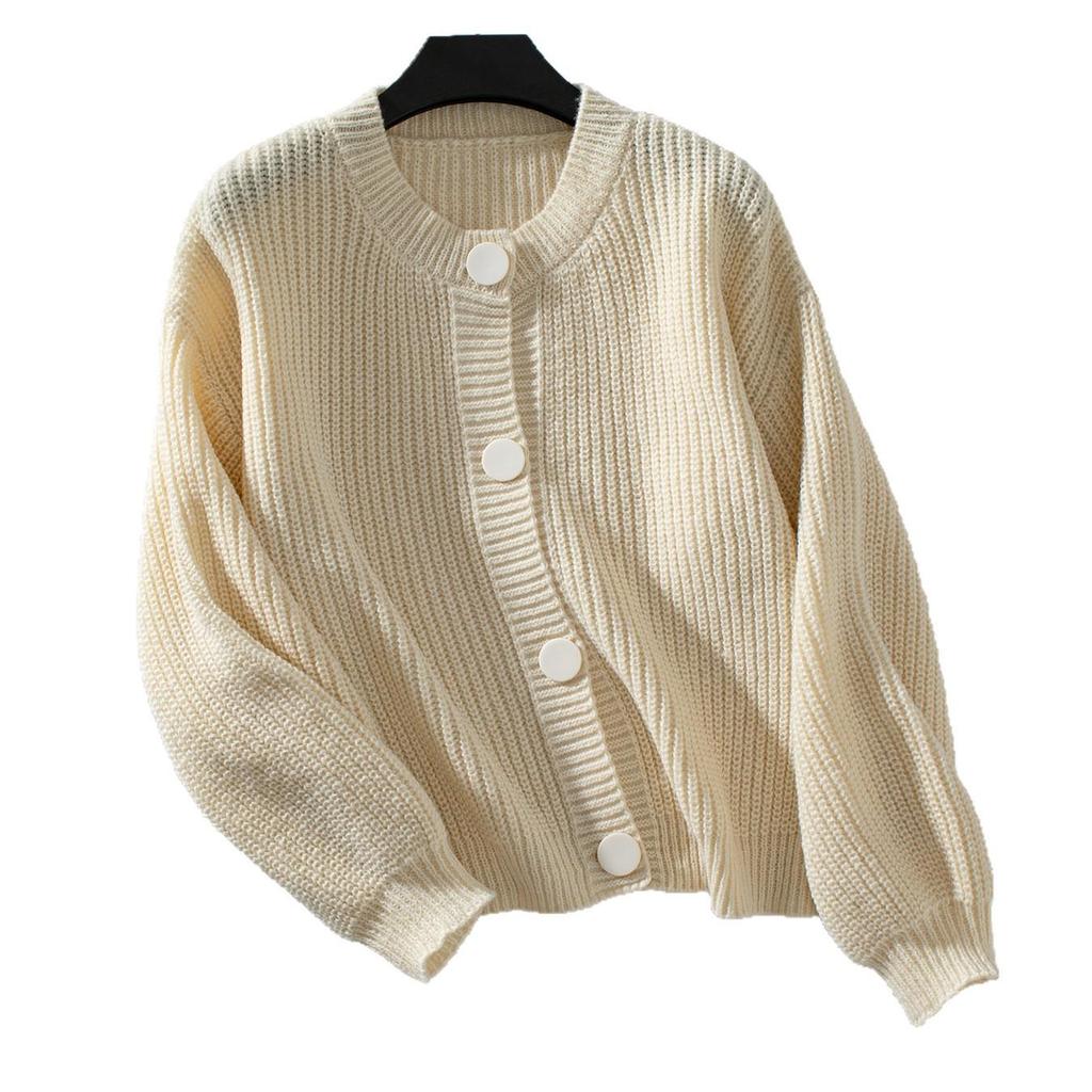 2024 Autumn-Winter Women's Solid Color Knit Cardigan: European & American Style, Loose Single-Breasted Long Sleeve Sweater Coat.