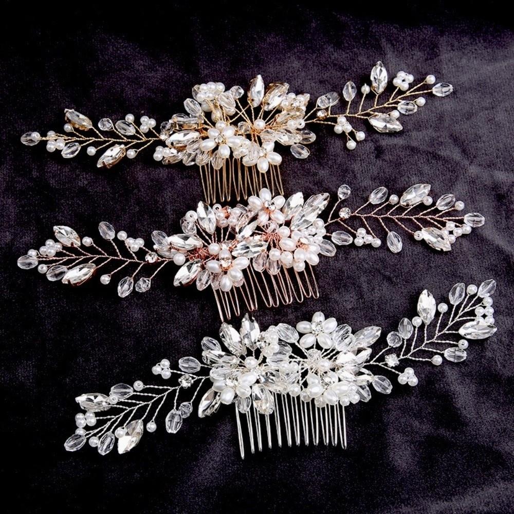 Flower Pearl Hair Combs Zinc Zinc Alloy Rhinestone Hairpin Luxury Toothed Insert Comb  Bride