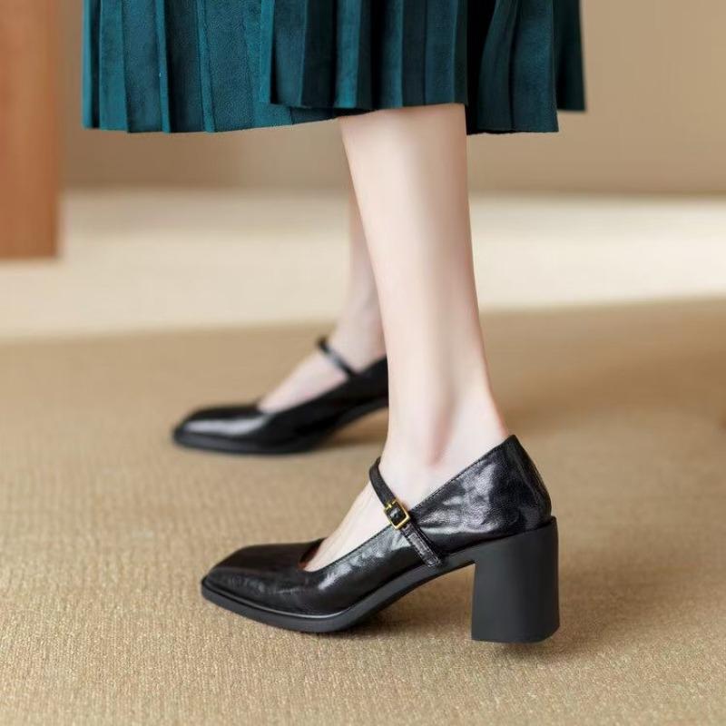 Fashion Retro Cozy Thick Heels Spring Autumn Buckle Pumps Women's 2024 Shoes French Simple Shoes on Heel 5CM Korea Style Sheepskin Pumps