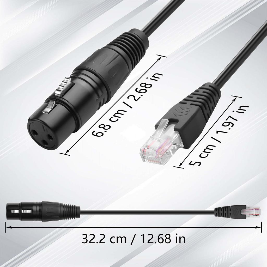 CERRXIAN 2-Piece 3-Pin XLR to RJ45 Cable, XLR Female to RJ45 Male Converter Cable, 30cm, for DMX Cables, Speakers, Amplifiers, KTV Equipment, and