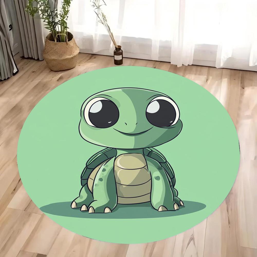 Cartoon Cute Turtle Round Carpet Anti Slip Floor Mat for Children's Play Area Bedroom Living Room Carpet Decoration Washable