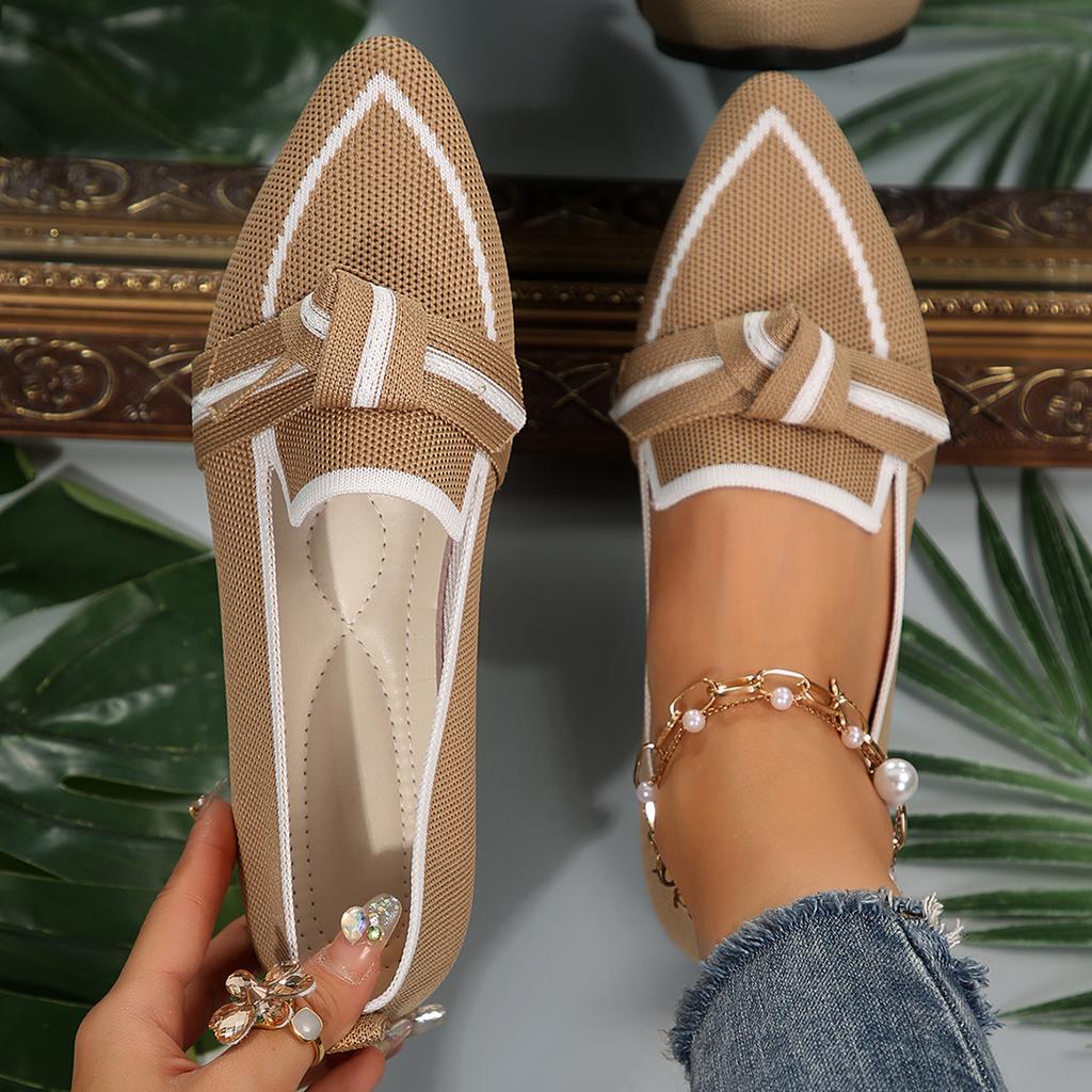 Fashion Women Pointed Toe Flats Shoes New Knitted Slip Breathable Sneakers Women Comfortable Solid Color Shoes Casual Walking Loafers