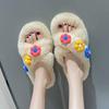 Autumn Outdoor Fashionable Furry Slippers: Trendy Flat Sole, Single Strap, and Fluffy Cotton for Home or Casual Wear.
