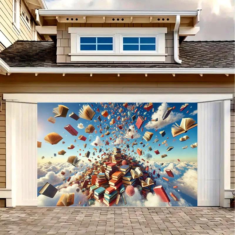 A polyester fiber party banner, with a floating book design, measuring 8x6 feet, suitable for home useDJH