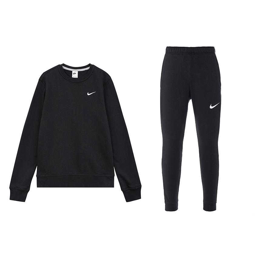 

Nike Crew Neck Solid Color Long Sleeve Sweatshirt And Elastic Pants Casual Sports Set Men sets Black 623459-010+CZ6380-010 XXL