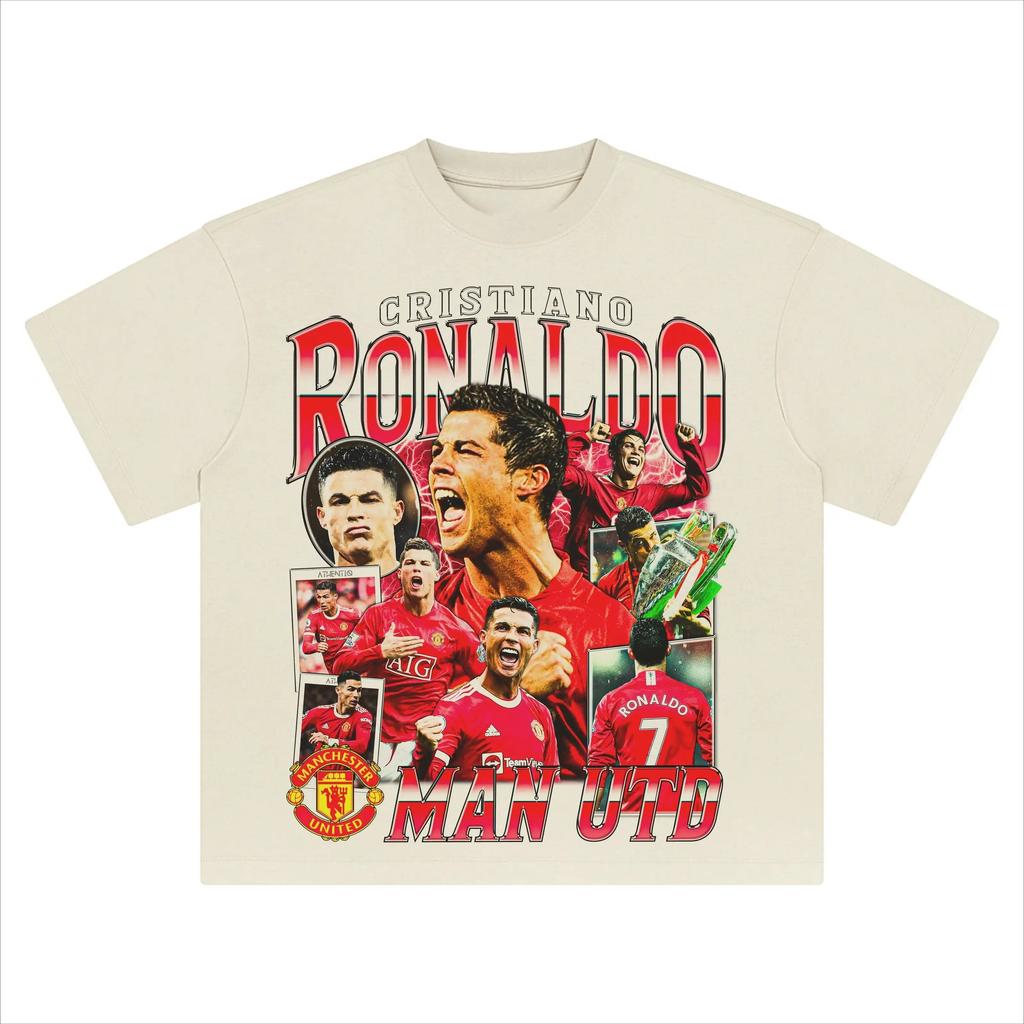Cristiano Ronaldo Cotton Men's Football Tshirt Manchester Jersey Commemorative Shirt Summer Unisex Oversized Short Sleeve Shirt