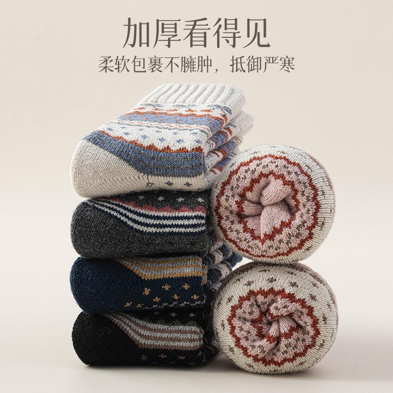 Wool Super Thick Retro Terry Socks Ethnic Wind And Snowflake Winter Warm Home Socks Floor Socks Sleep Socks