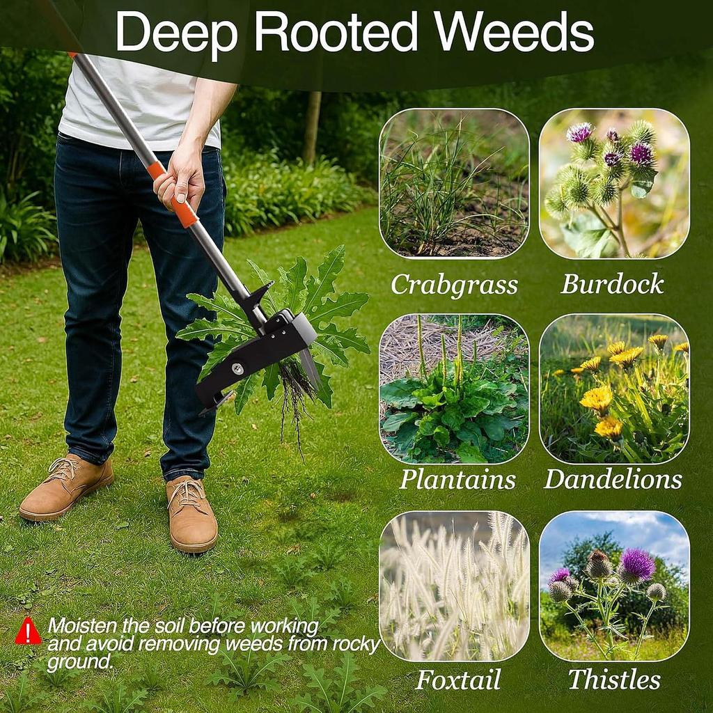 Manual Weed Puller Tool Long Handle No Bending or Kneeling Remover Garden Weeder for Lawn Yard