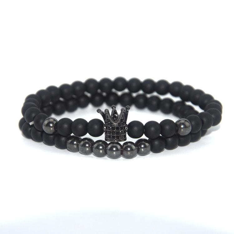 Elegant Copper Bead Bracelet With Micro Paved Zirconia Crown For Couples And Gift Giving