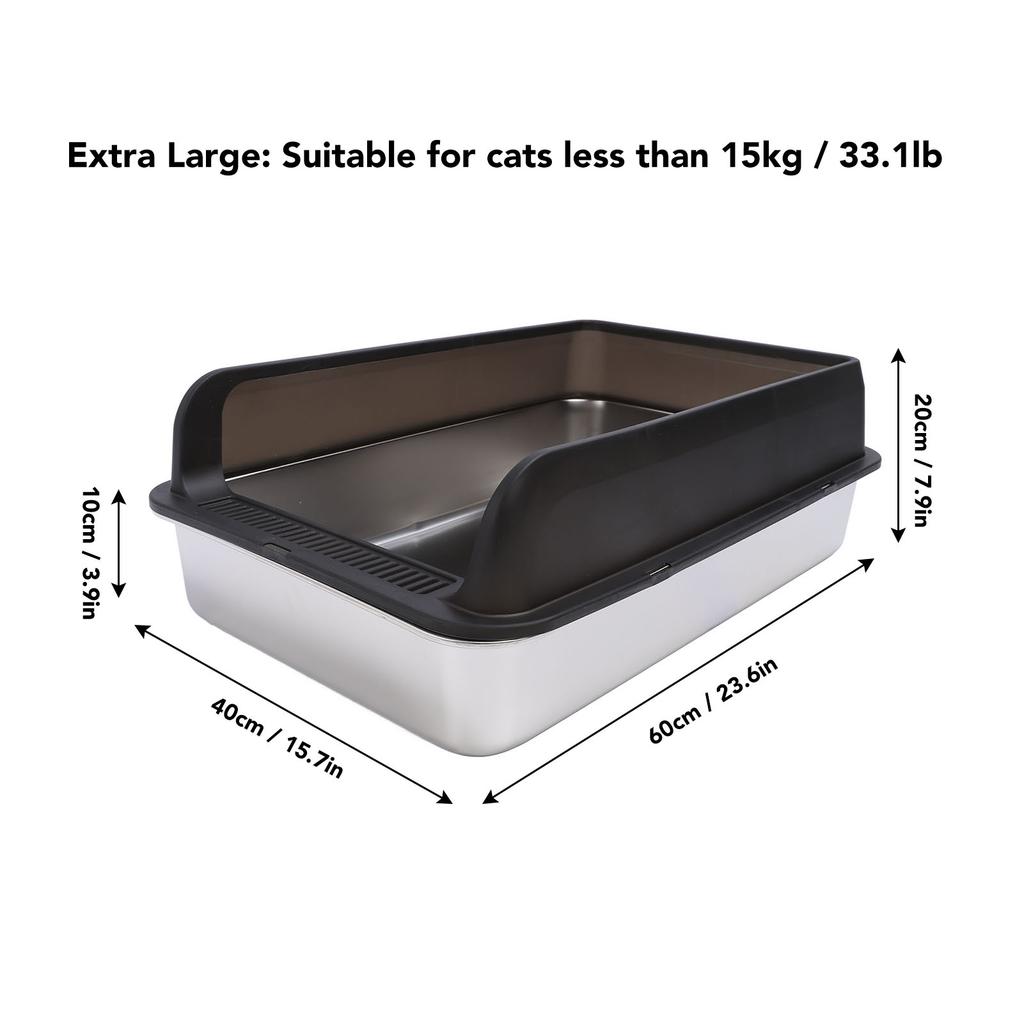 Stainless Steel Litter Box Semi Enclosed Anti Splashing Odorless Easy to Clean Cat Litter Box with Lid for Large Cats