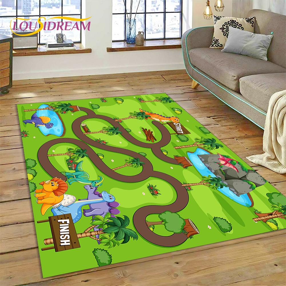 City Traffic Road Map Runway Child PlayMat Highway Playroom Area Rug,Carpet Rug for Living Room Bedroom Sofa Doormat, Non-slip